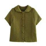 Zjkrl  -  Autumn New Product: Women's Fashion, Slimming, Leisure, Versatile Button Collar, Bag Buckle, Short Sleeve Sweater