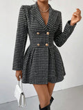 ZJKRL  -  Women's Winter New Fashion Plaid Temperament Commuting V-neck Long Sleeved Skirt Jacket