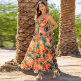 ZJKRL  -  High Quality Fashionable Women's New Camisole V-neck Printed Elegant A-line Dress Maxi Boho Dress Vestidos Vintage Dress