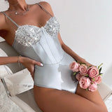 ZJKRL  -  Sexy Backless Fishbone Underwire Jumpsuit with Sequins in Street Color Overalls for Women