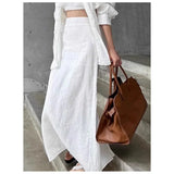 Zjkrl  -  New Vintage White Linen Maxi Skirt Straight Cotton High Waisted Split Casual Long Skirts for Women Office Lady Summer Skirt