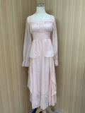 Pink Chiffon Vintage Sweet Dress Women A-Line France Elegant Party Midi Dress Female Korean Style Flare Sleeve Dress Summer 2023