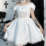 Zjkrl  -  Halloween Women Black Dress Sexy Y2k Gothic Lace Dress Lolita Vintage Party Slim Short Red Dresses Hollow Out Elegant Fashion