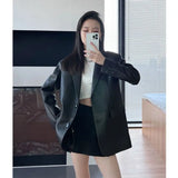 Zjkrl  -  Korean Black Leather Jacket Women Streetwear Loose Formal Leather Blazers Female Fashion Trend Chic Punk Leather Jacket New