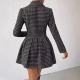 ZJKRL  -  Women's Winter New Fashion Plaid Temperament Commuting V-neck Long Sleeved Skirt Jacket