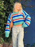 Zjkrl  -  Elegant Colorful Sweater Loose Fall/Winter Casual Short Clashing Color Stripe Knit Sweater Top A2903