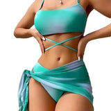 ZJKRL  -  Europe Tie-dye Three-piece Bikini Swimsuit Mesh Skirt Split Women's Wear Conjunto Femenino