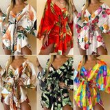 Zjkrl - Dresses For Women 2023 Autumn New Color Printed V-neck Sexy Vestidos Fashion Casual Beach Vacation Ladies Cropped Dress MsChuh