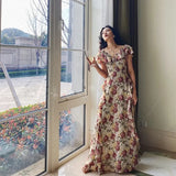 French Elegant 2000s Vintage Dress Women Floral Floor-Length Sexy Wedding Party Long Boho Dress Beach Style 2024 Summer Y2k Chic