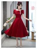 Zjkrl  -  Korean Elegant Red Midi Dress Women Casual Vintage Chic Irregular Evening Party Dress Summer French Wedding Vacation Beach Dress