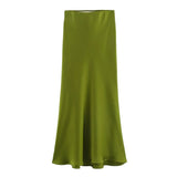 Zjkrl  -  Autumn Winter Burgundy Satin Skirt Women Party Silk Skirt High Waist Straight Long Faldas Mujer Christmas Skirt