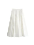 Zjkrl  -  Solid White A-line Long Skirt Spring Summer Women Elegant Pleated Skirt Bottoms High Waist Female Faldas Mujer