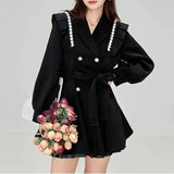 Zjkrl  -  Korean Fashion Black Mini Blazer Dress Women Elegant Chic Sashes Button Design Dress Winter Casual Sexy Evening Party Dress New