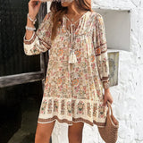 ZJKRL  -  High Quality Hot Selling Luxury Women's Clothing Loose Casual V-neck Lace Up Bohemian Print Dress Boho Vestidos Elegantes