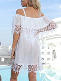 ZJKRL  -  New Sexy Embroidery Lace Off Shoulder Tunic Beach Cover Up Cover-ups Beach Dress Beach Wear Beachwear Female Women