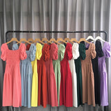 Dresses 2024 Fashion Summer Puff Sleeve Elegant Slim Elastic Chest A-line Party Dress Women Korean Vestidos