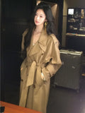 Zjkrl  -  Korea Style Turn-Down Collar Long Trench With Belt Women Solid Fashion Single Breasted Slim Coat Female Elegant Clothes Autumn