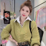 Zjkrl  -  Japanese Lazy Retro Design with Fake Two Sweaters for Autumn and Winter Women's Clothing