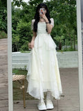 ZJKRL  -  High Quality Hot Selling French Bubble Sleeve White Dress Women's High-end Temperament Waist Cinching Slimming Fairy Long Dress