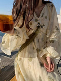 French Vintage Floral Fairy Dress Women Casual Elegant Beach Style Party Dress Chiffon One Piece Dress Korean Women Summer 2024