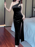 Zjkrl  -  Women Elegant Bodycon Midi Party Dress Sleeveless Slim Vintage Prom Black Vestidos Female Fashion Sexy Club Robe Clothes