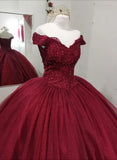 Zjkrl  -  Sparkly Burgundy Quinceanera Dresses Fashion Applique Tulle Formal Princess 15 Party Birthday Gowns Hot Sale