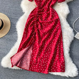 Zjkrl  -  Square Collar Polka Dot Dresses for Women Short Puff Sleeve Sweet Girl's Clothing New Fashion A-line Vestidos Mujer