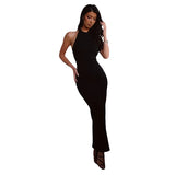 Zjkrl  -  American New Pure Desire Style Sexy Open Back Tie Waist Hanging Neck Split Long Wrapped Hip Dress