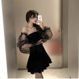 Zjkrl  -  New Black Retro Dress Women Lace Chiffon Mini Dress Female High Street Sexy Korean Fashion Dress Women Club Dress