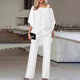 ZJKRL  -  Bat Sleeve Top Pants Women's Casual Off Shoulder Irregular Party Set Elegant Two-piece Set