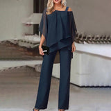 ZJKRL  -  Bat Sleeve Top Pants Women's Casual Off Shoulder Irregular Party Set Elegant Two-piece Set