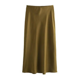 Zjkrl  -  Autumn Winter Burgundy Satin Skirt Women Party Silk Skirt High Waist Straight Long Faldas Mujer Christmas Skirt