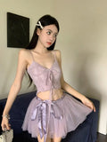 Zjkrl  -  Purple Two Piece Sets Women Outfits Summer New Chic Sweet Spicy Girl Strap Tank Top Slimming High Waist A-line Short Skirt Set