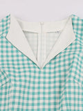 ZJKRL  -  Turquoise and White Gingham Retro 50s Rockabilly Dress Women V-Neck Cotton Pleated Pockets Vintage Pinup Dresses