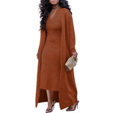 ZJKRL  -  European and American Women's Solid Color Pit Stretch Cape Coat + Slim V-neck Skirt Two-piece Set