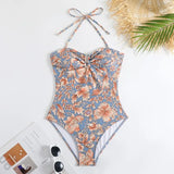 ZJKRL  -  Retro Floral Print Swimsuit Set for Women, Fashion Neck Tie, High Waist Cover Up, Summer