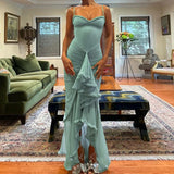 ZJKRL  -  New Summer Sexy Garden Party Solid Women's Dress Elegant Chest Wrap Mesh Patchwork Long Dress Casual Suspender Beach Dress Mujer