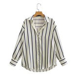 Zjkrl  -  Stripes Shirt Women Autumn Spring Black Casual Loose Blouse Turn Down Collar Chic Vintage Oversize Female Blusa