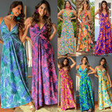 ZJKRL  -  High Quality Fashionable Women's New Camisole V-neck Printed Elegant A-line Dress Maxi Boho Dress Vestidos Vintage Dress