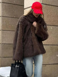 Zjkrl  -  Fluffy Faux Fur Women Coat Warm Long Sleeve Turn-down Collar Female Jacket Fashion Natural Color Loose Winter Lady Outwear