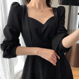 Zjkrl - Black Dress Women's Autumn New Black Long Sleeve Dress Hepburn Style V-neck Ankle-length Retro Korean Style Long Black Dress