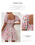 ZJKRL  -  Summer New Floral Short Skirt with Waistband and Bubble Sleeves Sweet and Spicy Style Dress