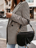 ZJKRL  -  Autumn Plaid Blazer Coat for Women Notched Collar Long Sleeves Buttoned Casual Blazer Loose Fit Female Outerwears