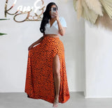 ZJKRL  -  European Summer Sexy Print Skirts Ladies Beach Boho Split Elegant Maxi Skirts Femme