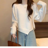 Zjkrl  -  Cashmere Sweater Women's O-neck Irregular Pullover Casual Knit Top Autumn And Winter T-shirt Tops Korean Fashion Clothing