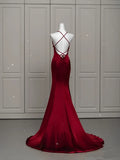 Zjkrl  -  Wine Red Prom Dress Sexy V-neck Ribbon Lace Up Beading Mermaid Backless Zipper Satin Enegagement Fashion Robe Formal Gowns