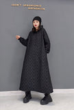 Zjkrl - 2023 Autumn Winter New Leisure Jacquard Craft Hooded Dress Women Pure Color Large Size Pullover Dress Black
