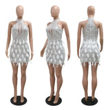 Zjkrl  -  Sequined Feather Sleeveless O-neck Mesh Bodycon Mini Women Dress  New Sexy Holiday Party Evening Dresses Vestidos