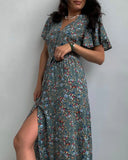 Zjkrl  -  Boho French Style Flower Printed Dress Women V-Neck Elegant Lace-up Sundress Summer Elegantes Para Mujer Maxi Dress Vestido