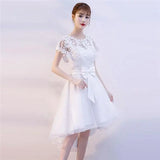 Zjkrl  -  Korean Elegant Embroidery Mini Dress Women Vintage Chic Bow Wedding Evening Party Dress Casual High Waist Patchwork White Dress